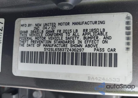 2007 Pontiac Vibe from USA, damaged, VIN 5Y2SL65837Z436297